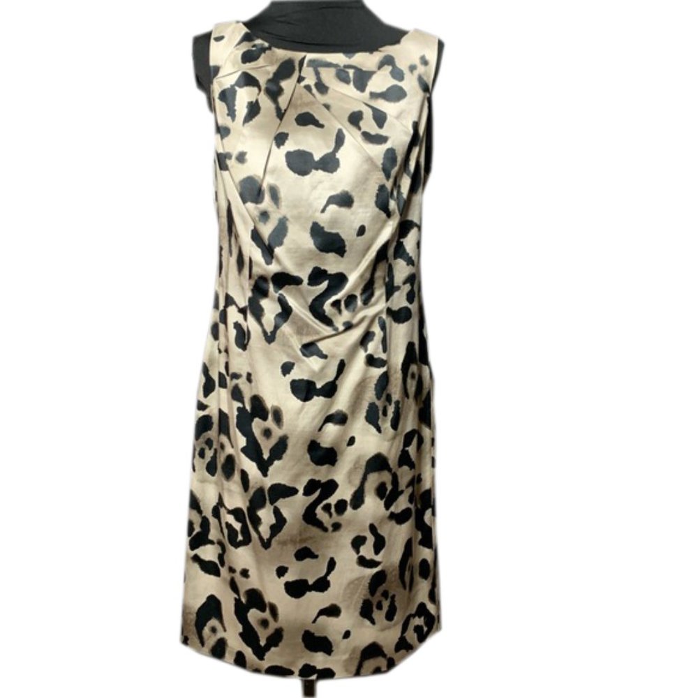 Ann Taylor Cream and Black Leopard Print Sheath Dress